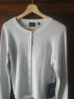 NEW! Cyrus Light Gray Button-Front Waffle Knit Cardigan